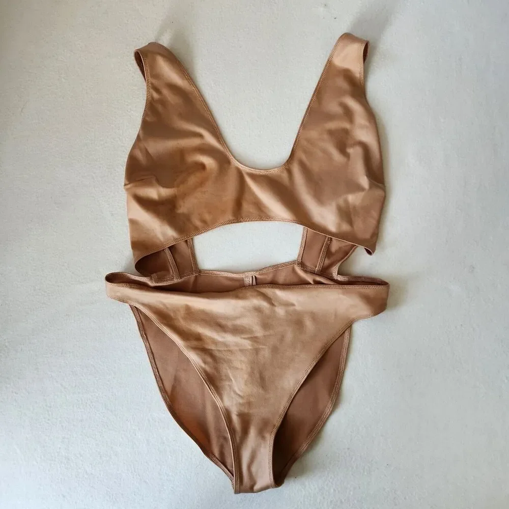 Skims‎ Swimsuit Women's 3X Swim Cut Out One Piece Ochre Brown SW-MKN-0012